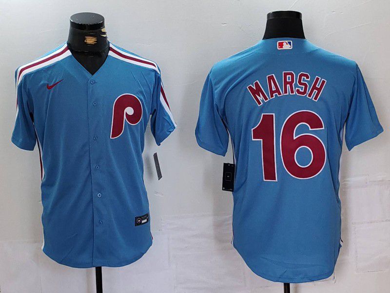 Men Philadelphia Phillies #16 Marsh Blue Throwback 2024 Nike MLB Jersey style 1